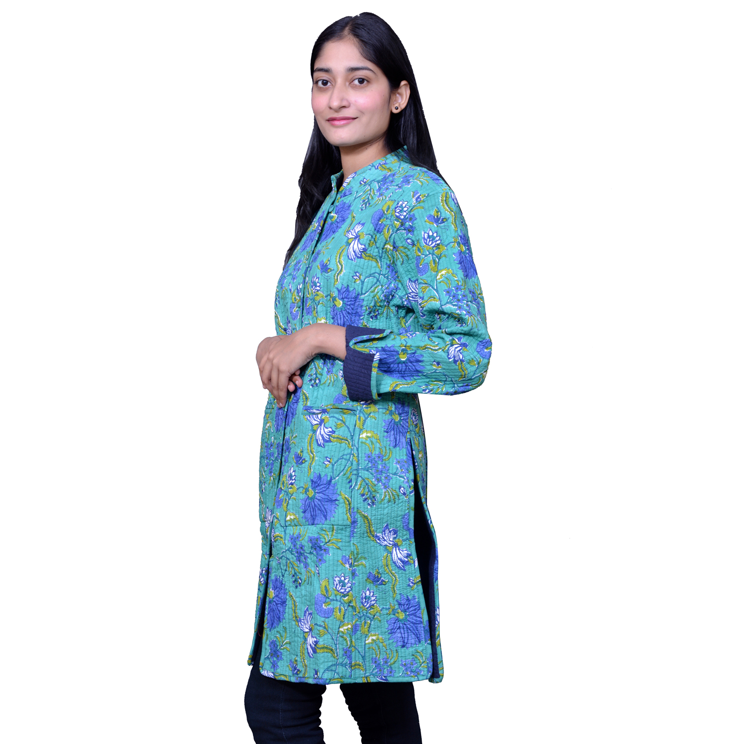 Quilted Jacket Size Long Length Flower Blossom Sea Green Gud 106040