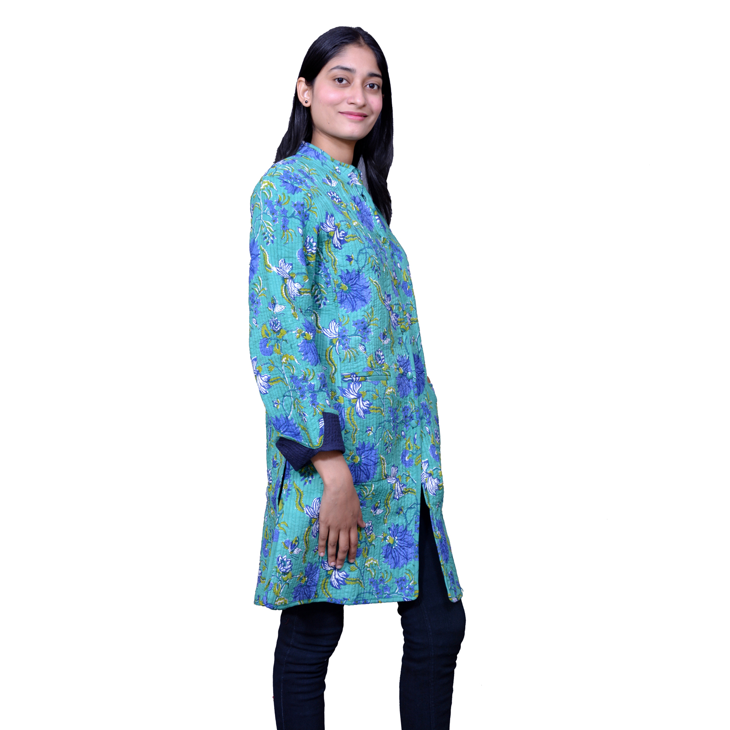Quilted Jacket Size Long Length Flower Blossom Sea Green Gud 106040