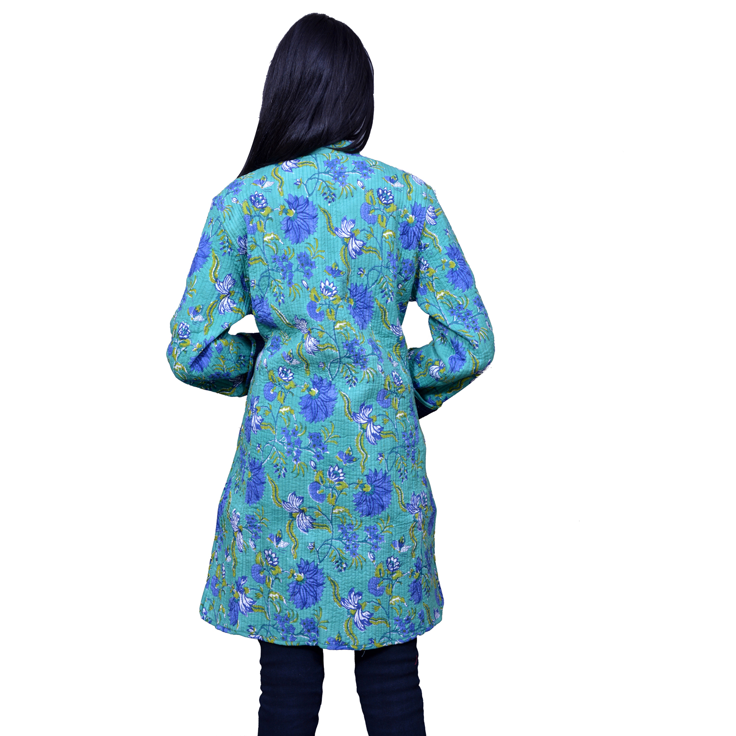 Quilted Jacket Size Long Length Flower Blossom Sea Green Gud 106040
