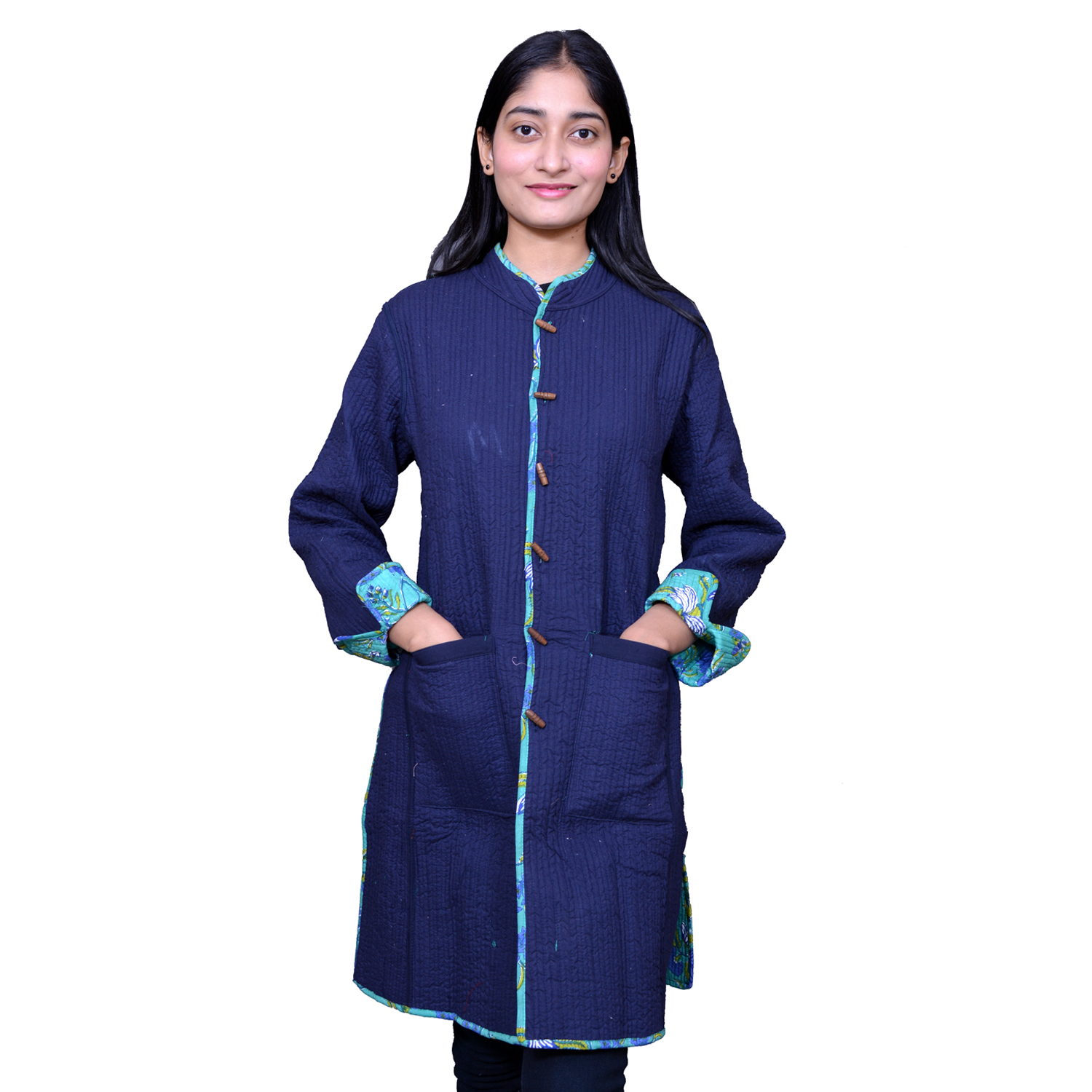 Quilted Jacket Size Long Length Flower Blossom Sea Green Gud 106040