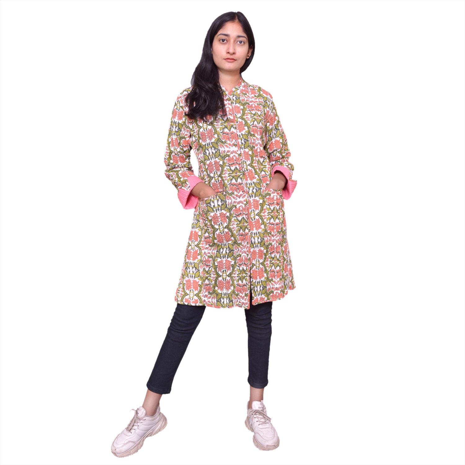 Quilted Jacket Size Long Length Lotus Green Open 106868