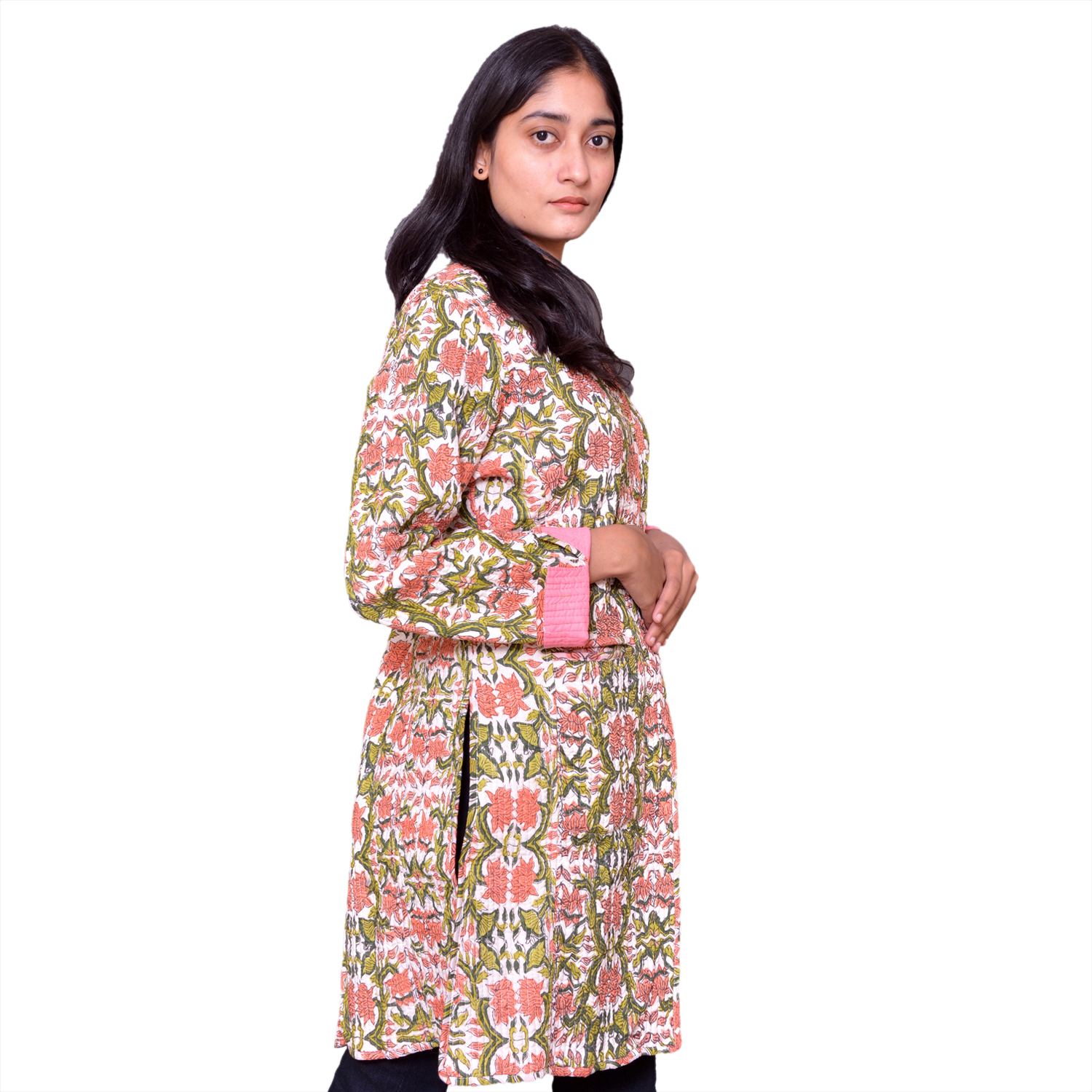 Quilted Jacket Size Long Length Lotus Green Open 106868