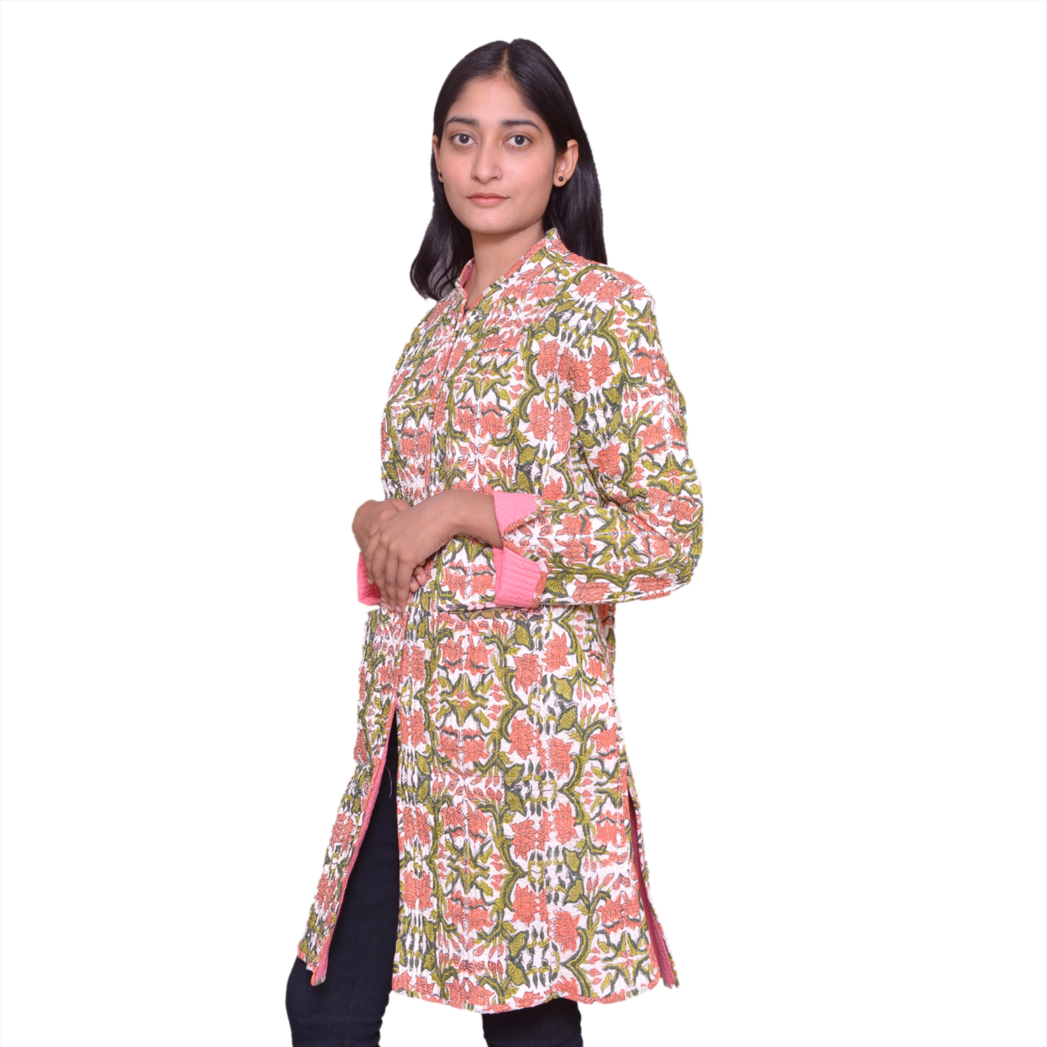 Quilted Jacket Size Long Length Lotus Green Open 106868