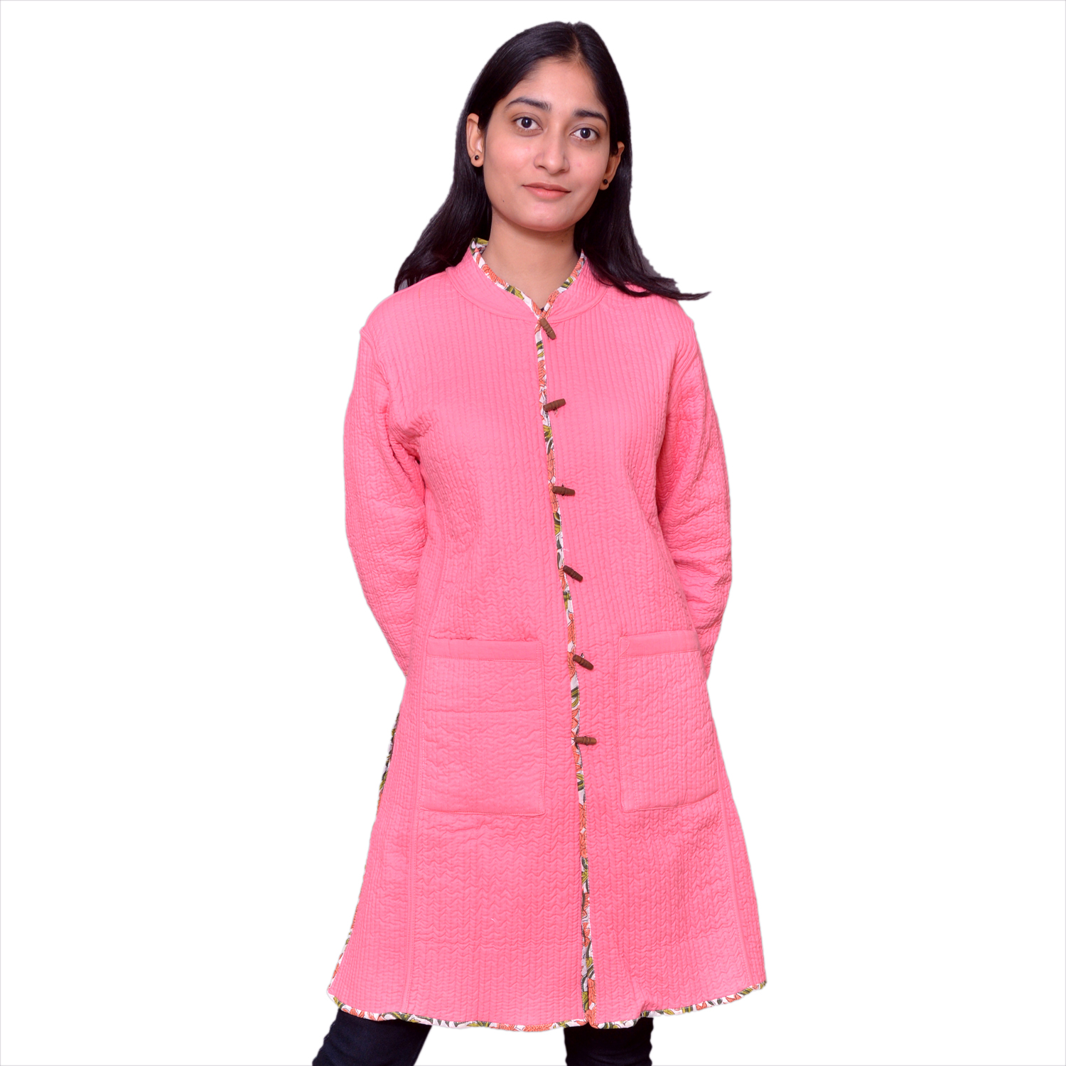 Quilted Jacket Size Long Length Lotus Green Open 106868