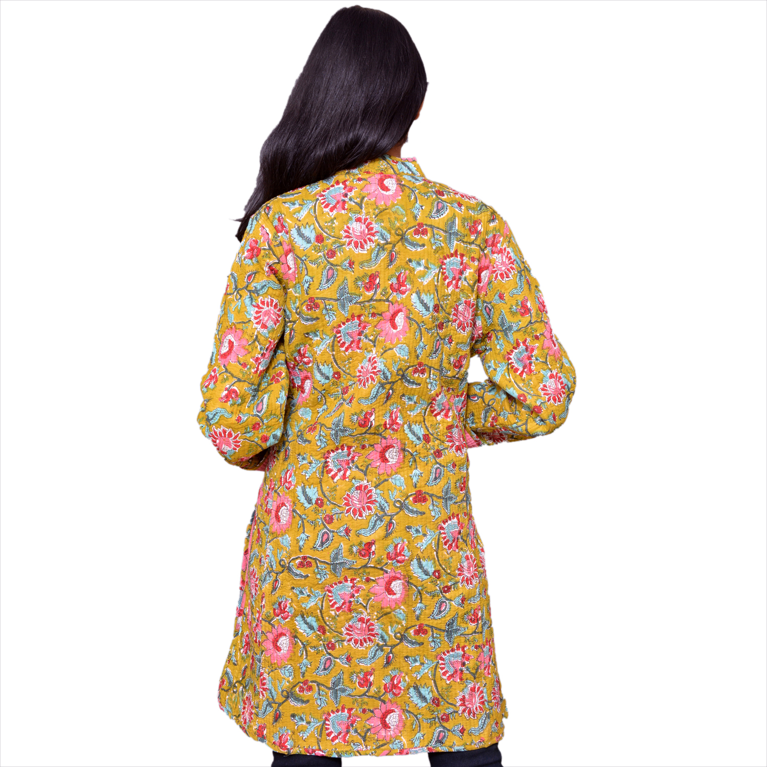 Quilted Jacket Size Long Length Phuljhari Olive Gud 103487