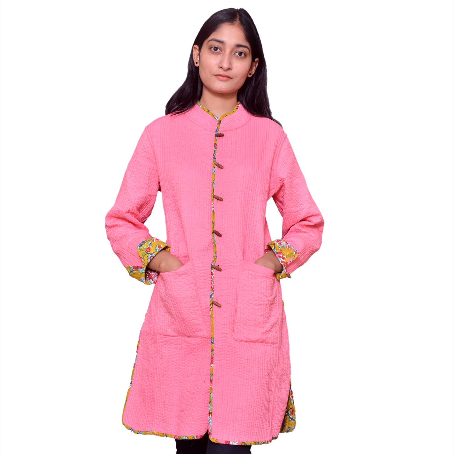 Quilted Jacket Size Long Length Phuljhari Olive Gud 103487