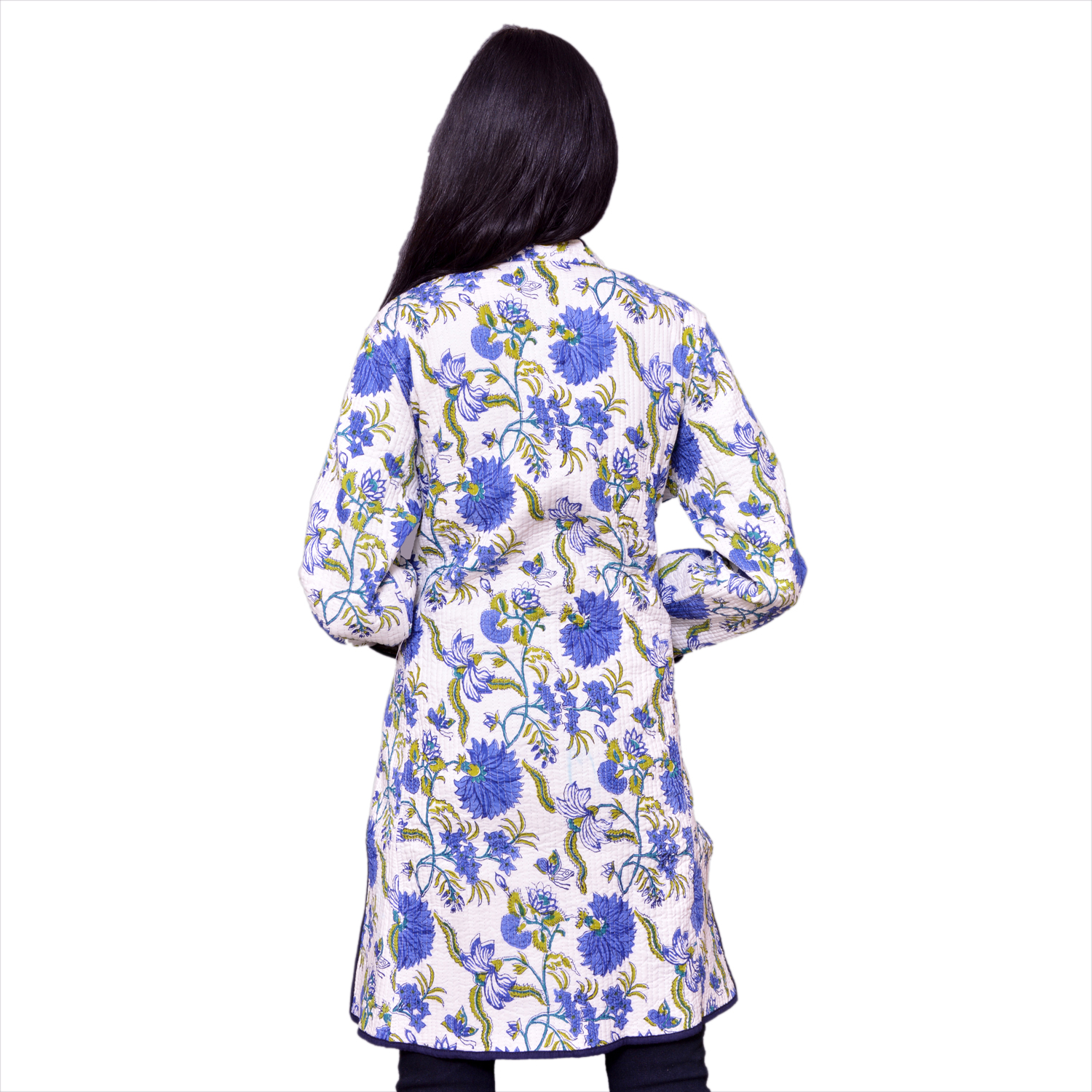 Quilted Jacket Size Long Length Flower Blossom Sea Green Open 100358
