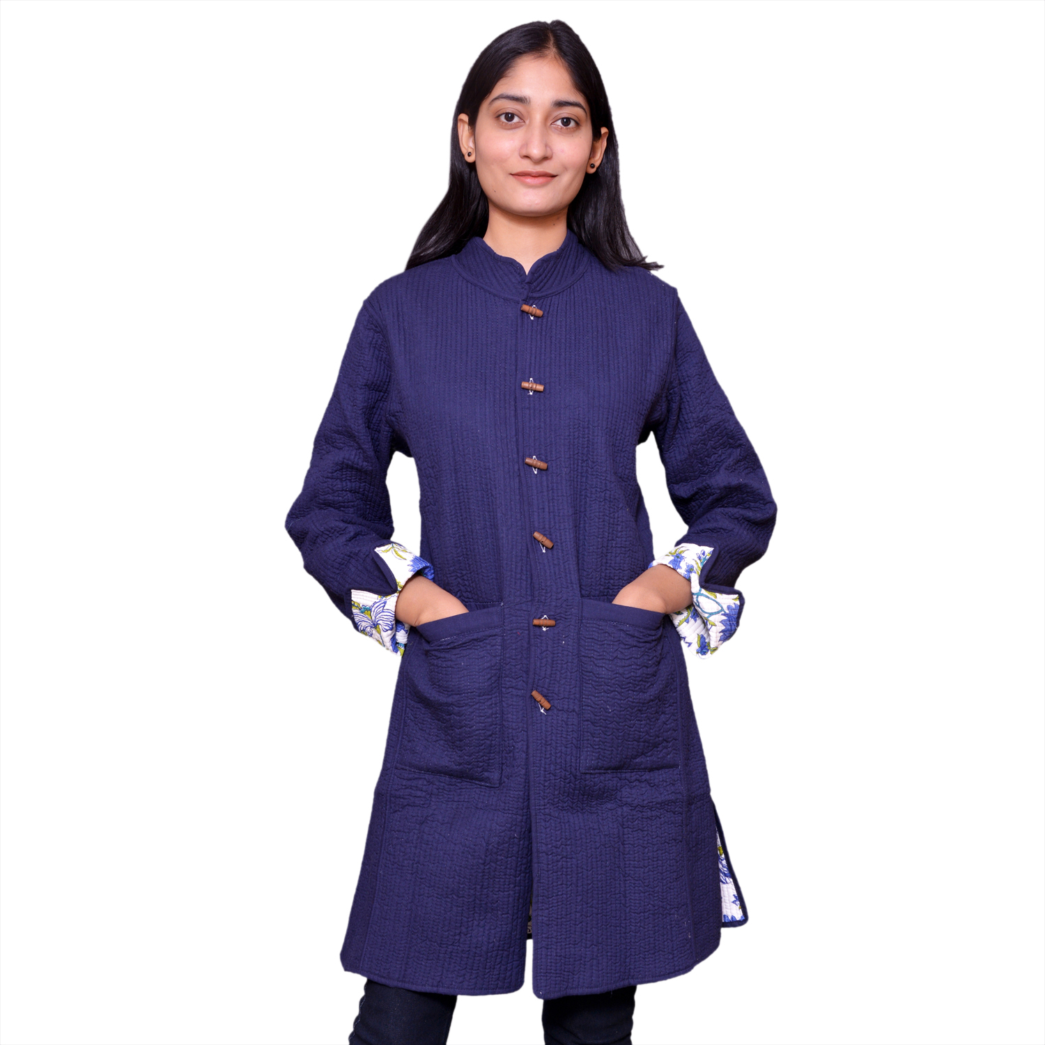 Quilted Jacket Size Long Length Flower Blossom Sea Green Open 100358