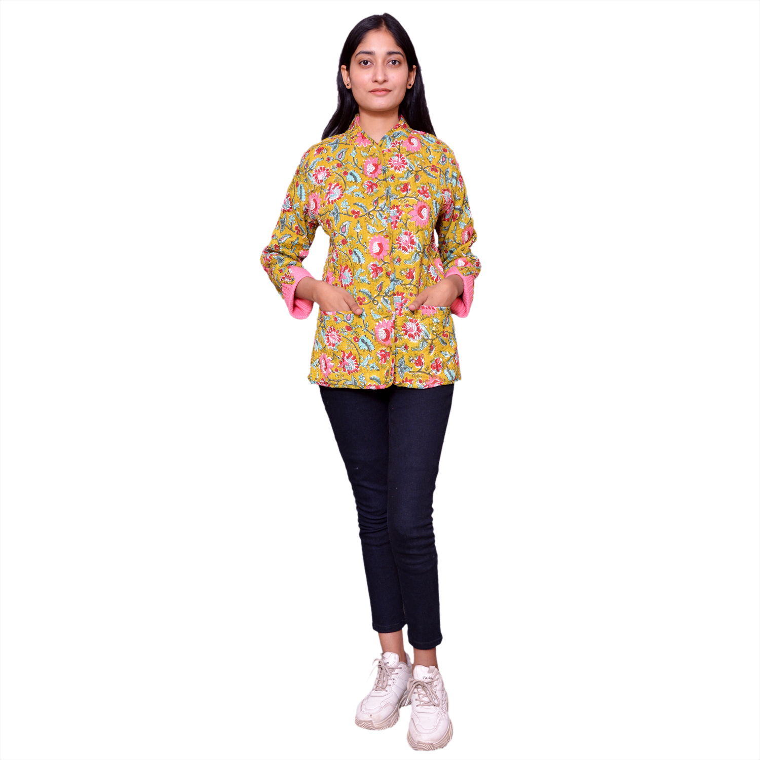 Quilted Jacket Size Short Length Phuljhari Olive Gud 103487