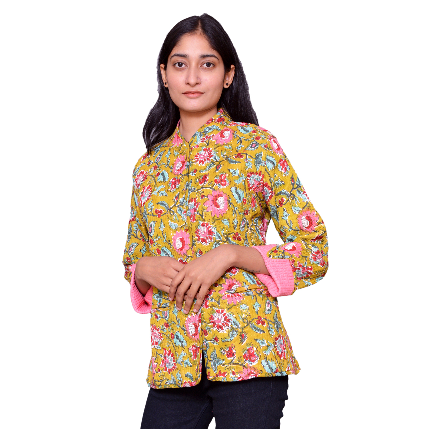 Quilted Jacket Size Short Length Phuljhari Olive Gud 103487