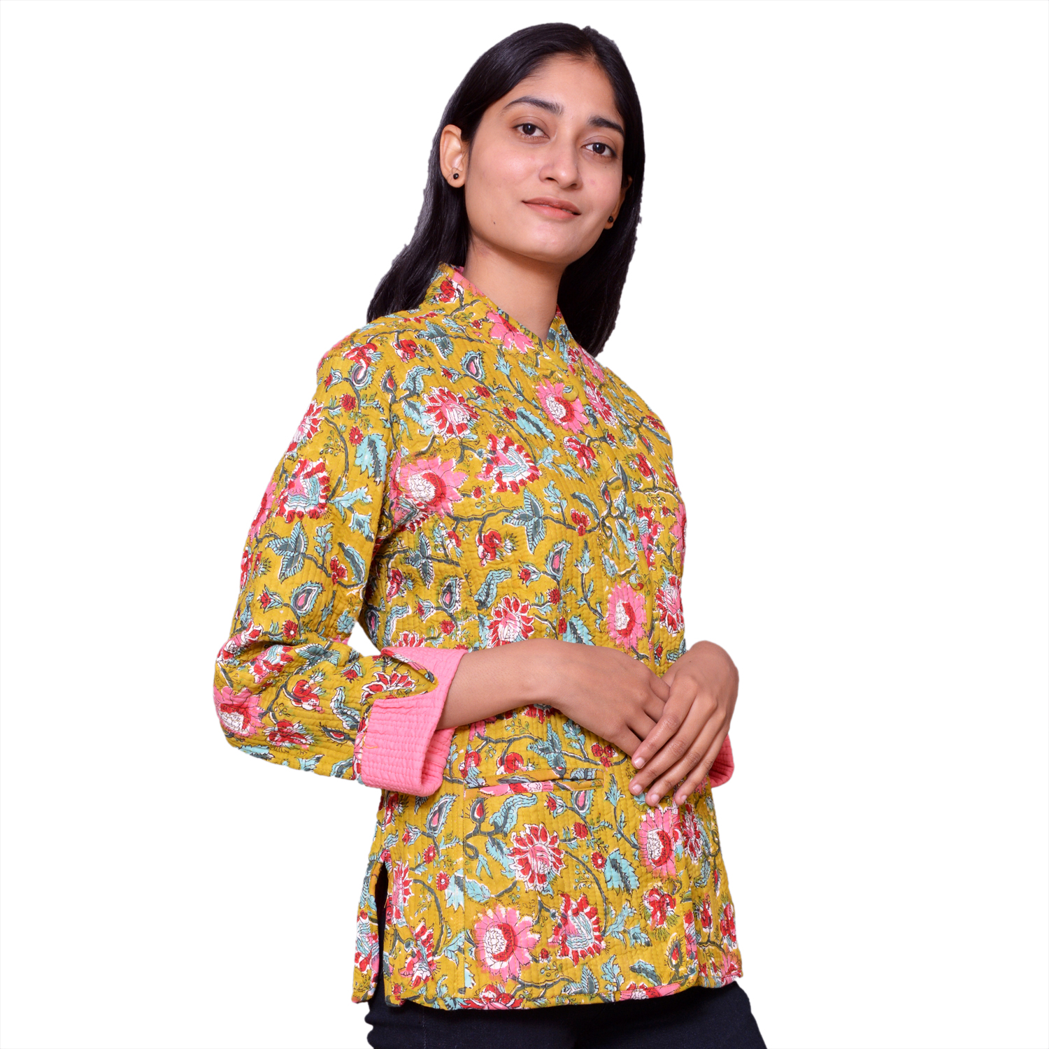 Quilted Jacket Size Short Length   Phuljhari Olive Gud 103487