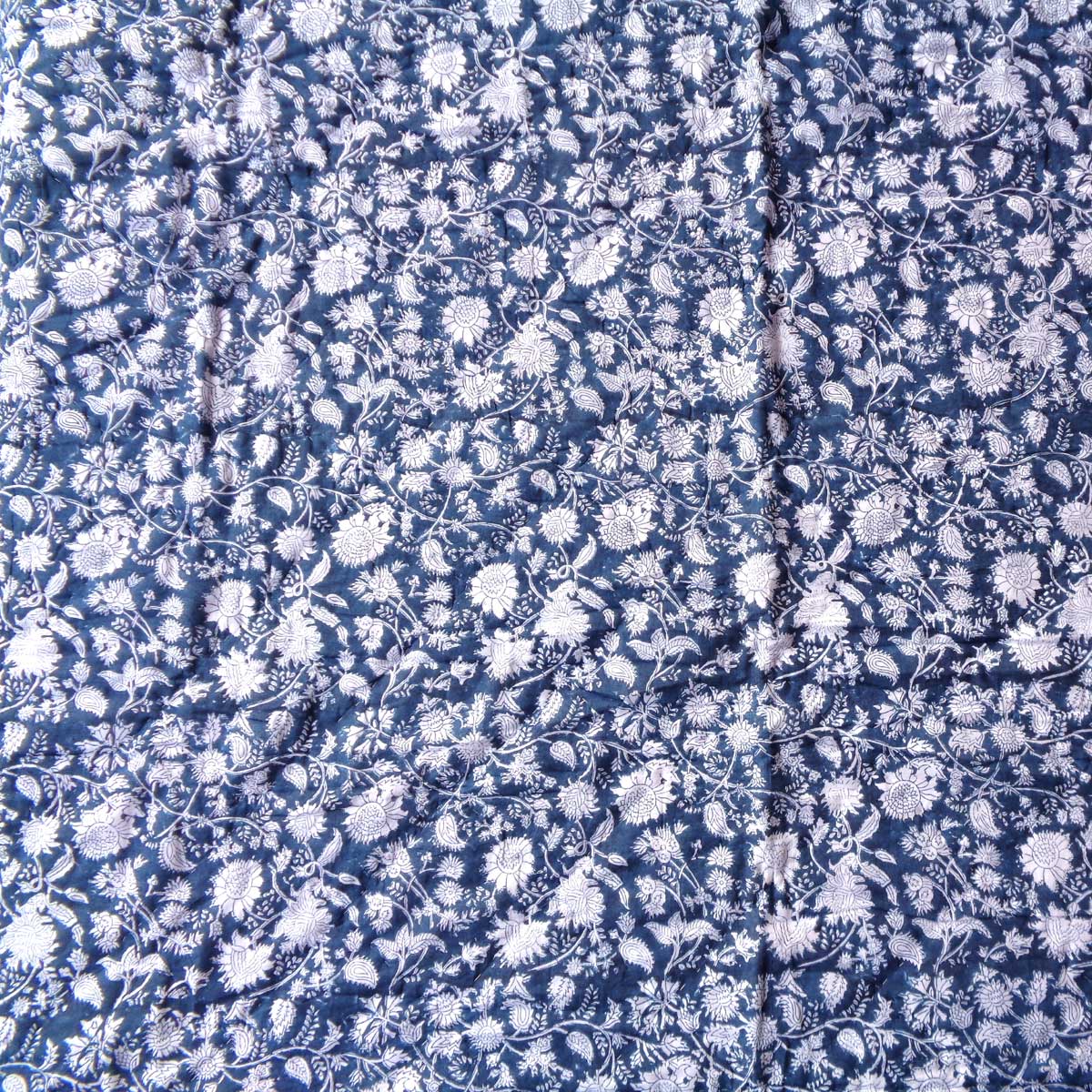 Block Printed Twin Medium Size Quilt Astral Blue Flower 300437