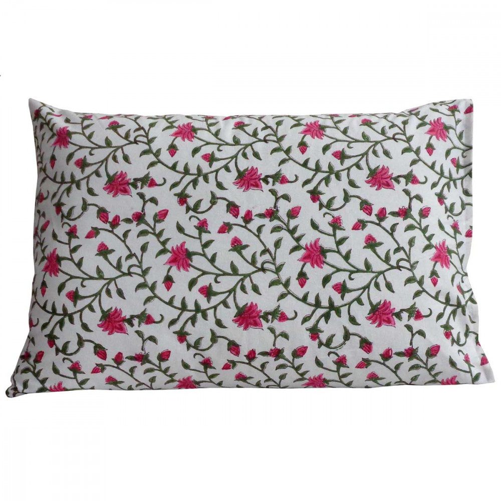Image of Hand Block Printed Cotton Pillows Cover 50x70 cm (Set of 2) | Floral Bale Pink 202850