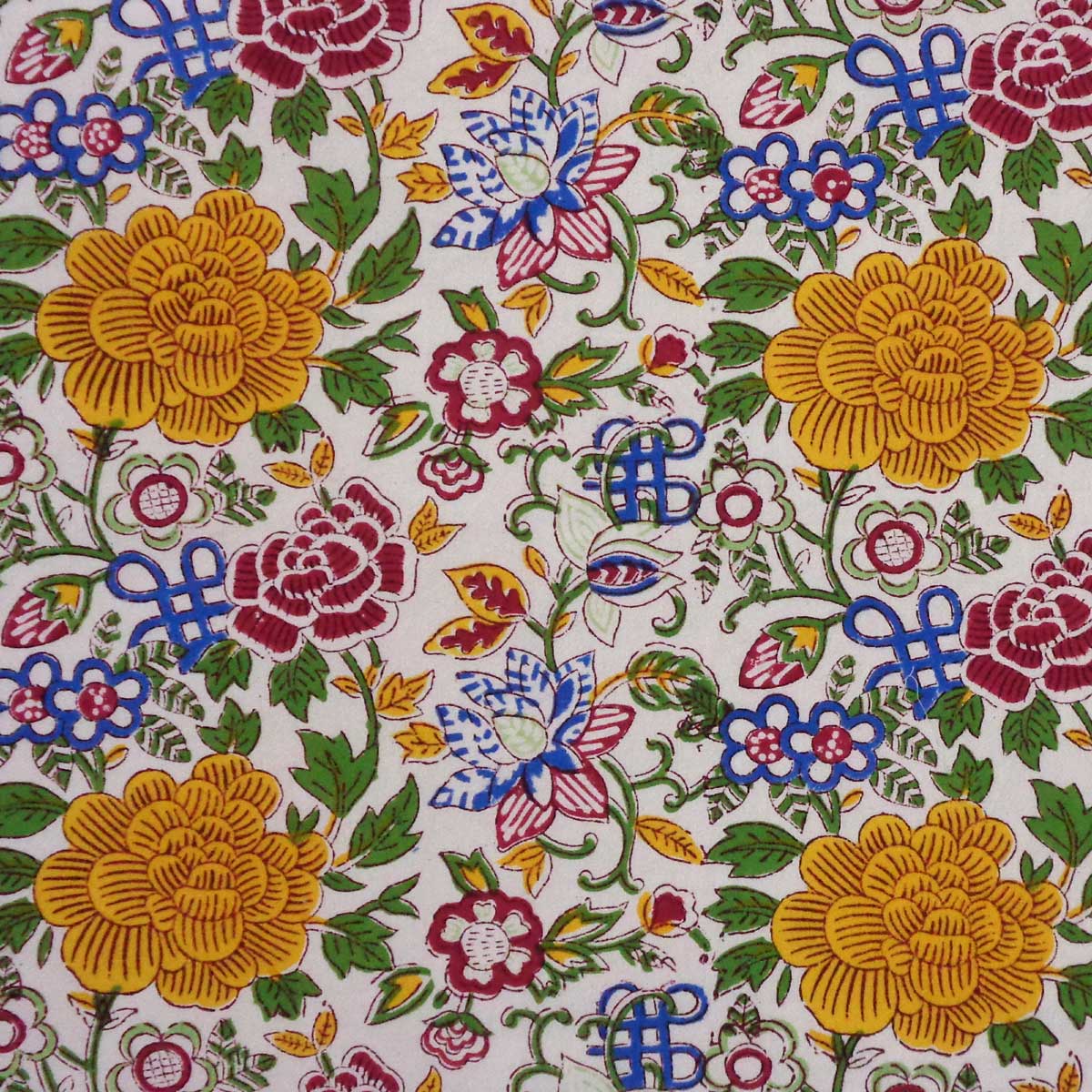 Hand Block Printed Cotton Napkin 45x45 cms Set of 4 Napkins Floral Canvas Blue Jade Open 106816