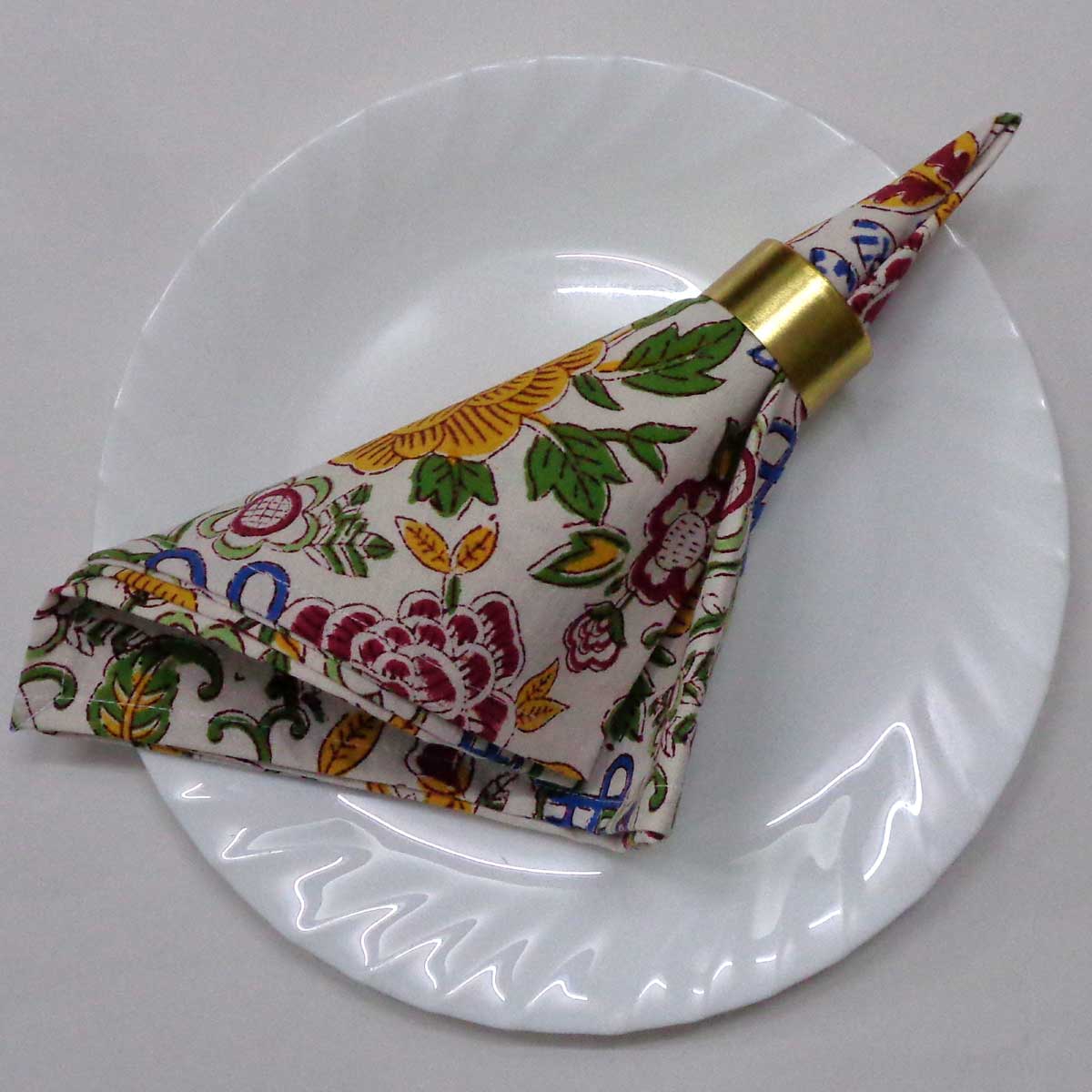 Hand Block Printed Cotton Napkin 45x45 cms Set of 4 Napkins Floral Canvas Blue Jade Open 106816