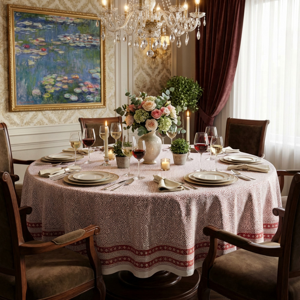 Image of Round 220 cms Cotton French Design Table Cover | EKR 17