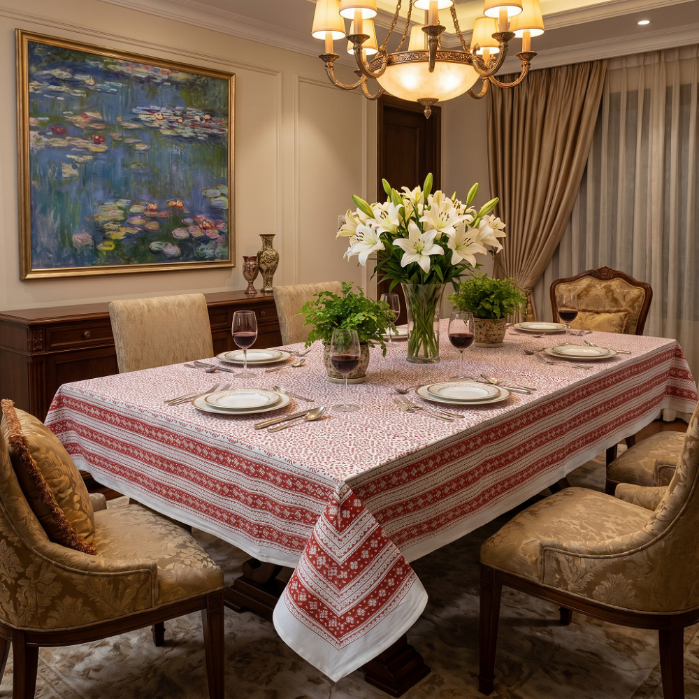 Image of Wood Block Printed Handmade Tablecloth 150x220 cms | EKR 17