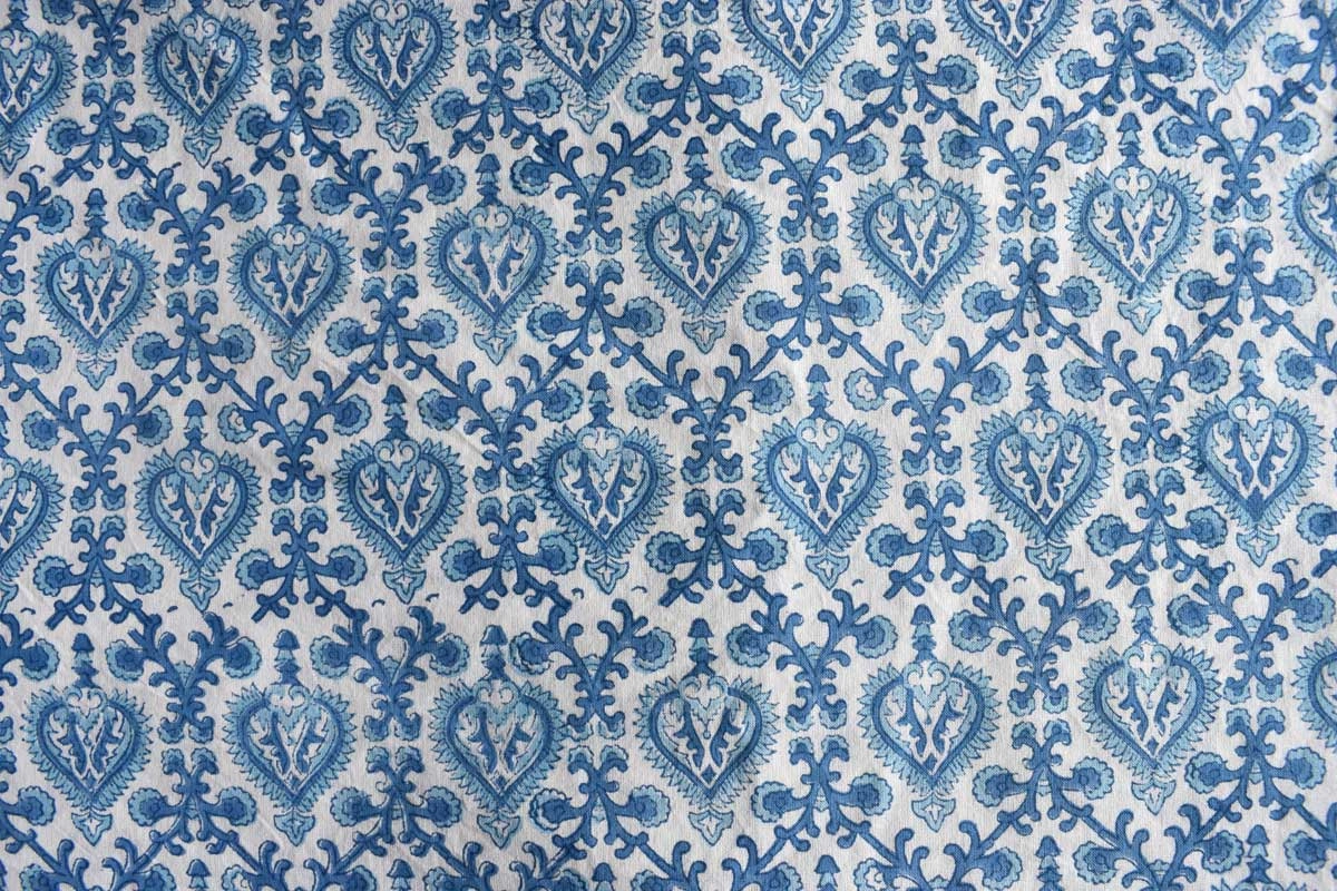 5 Yard Running Fabric Jaipur Block Printed Cotton 20 Sheeting Fabric  Mughal Blue 202521