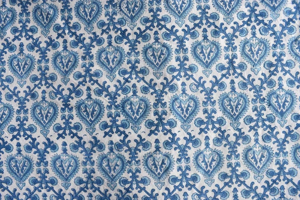 Image of 5 Yard Running Fabric Jaipur Block Printed Cotton 20 Sheeting Fabric | Mughal Blue 202521