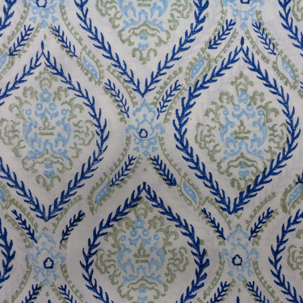 5 Yard Running Fabric Jaipur Block Printed Cotton 20 Sheeting Fabric Ogee Cerulean Blue 202518