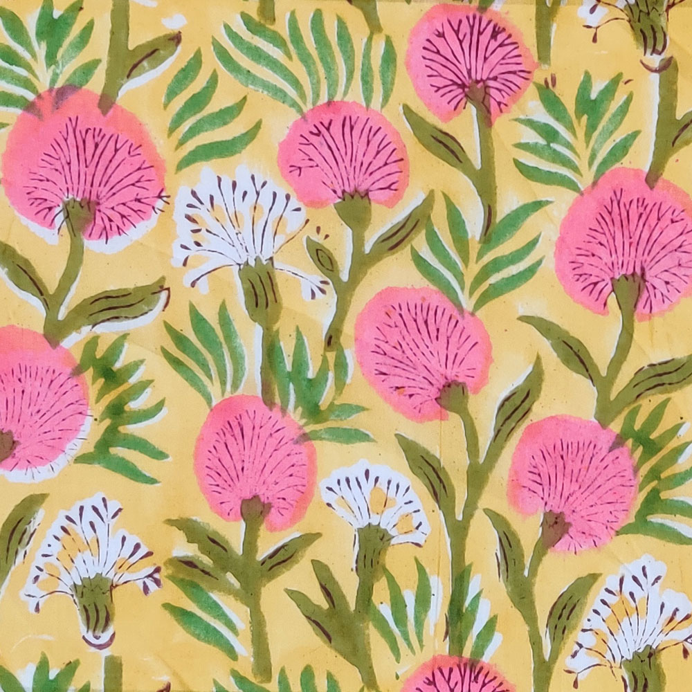 5 Yard Running Fabric Hand Block Printed Cotton 20 Sheeting Fabric Desert Blossom Pink Gud 620632