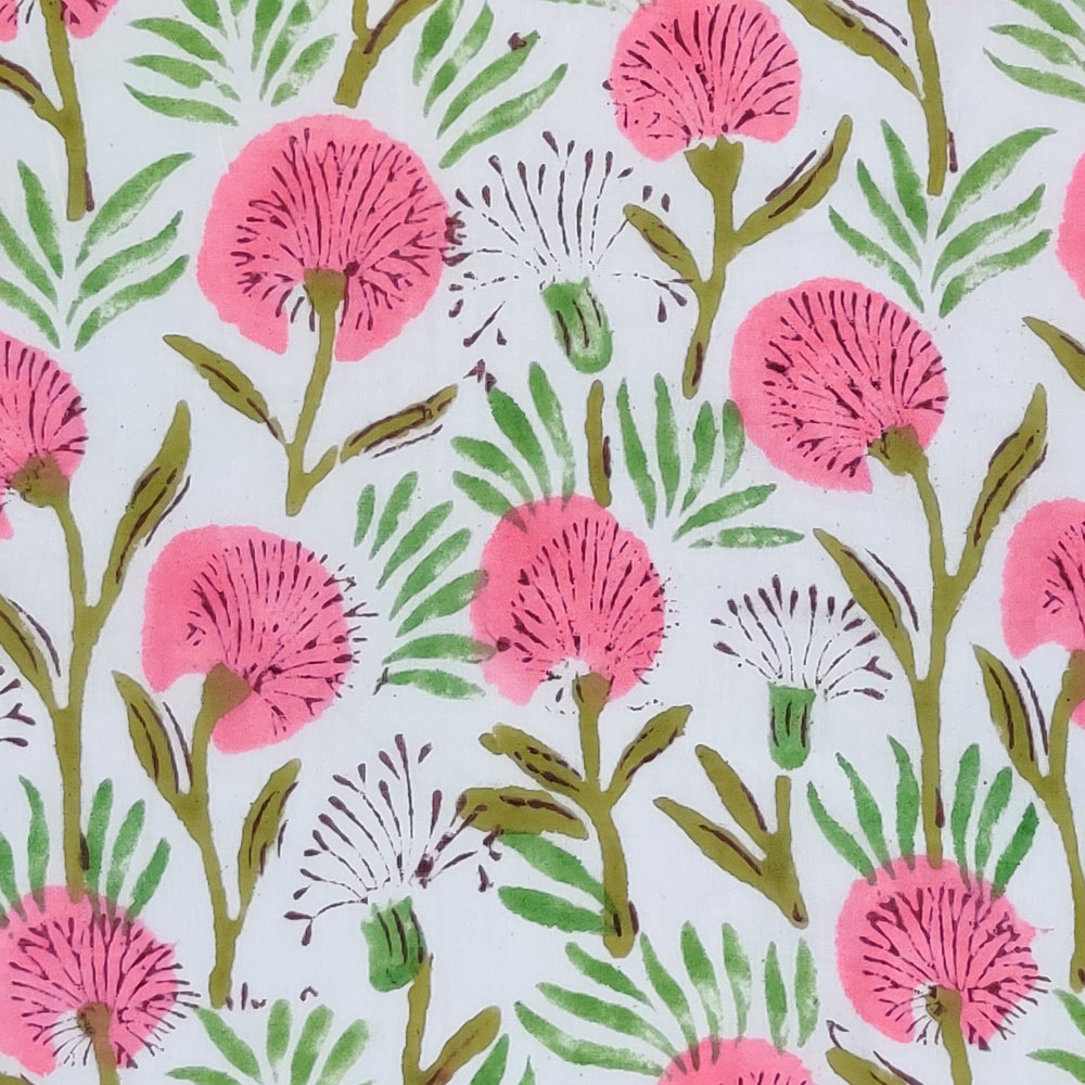 5 Yard Running Fabric Hand Block Printed Cotton 20 Sheeting Fabric Desert Blossom Pink Open 501440