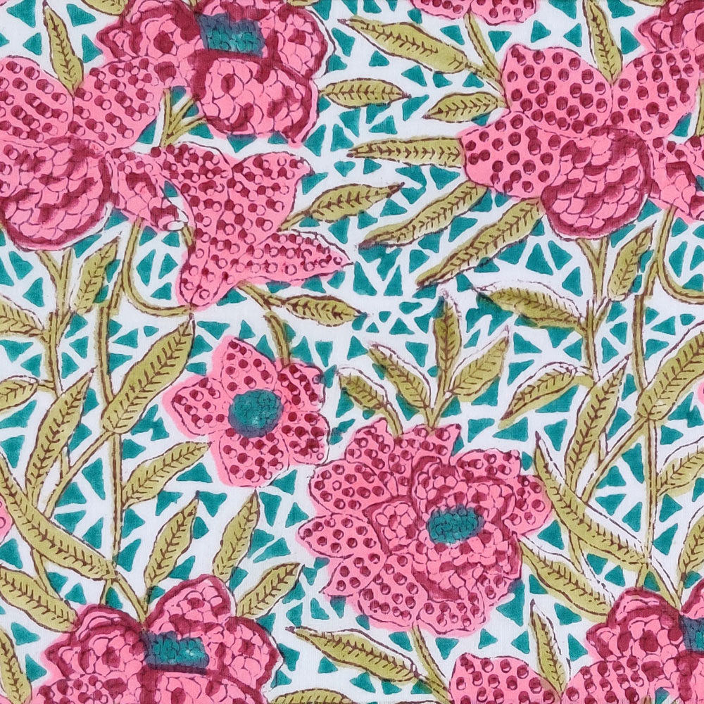 5 Yard Running Fabric Hand Block Printed Cotton 20 Sheeting Fabric Flower Candy 620637