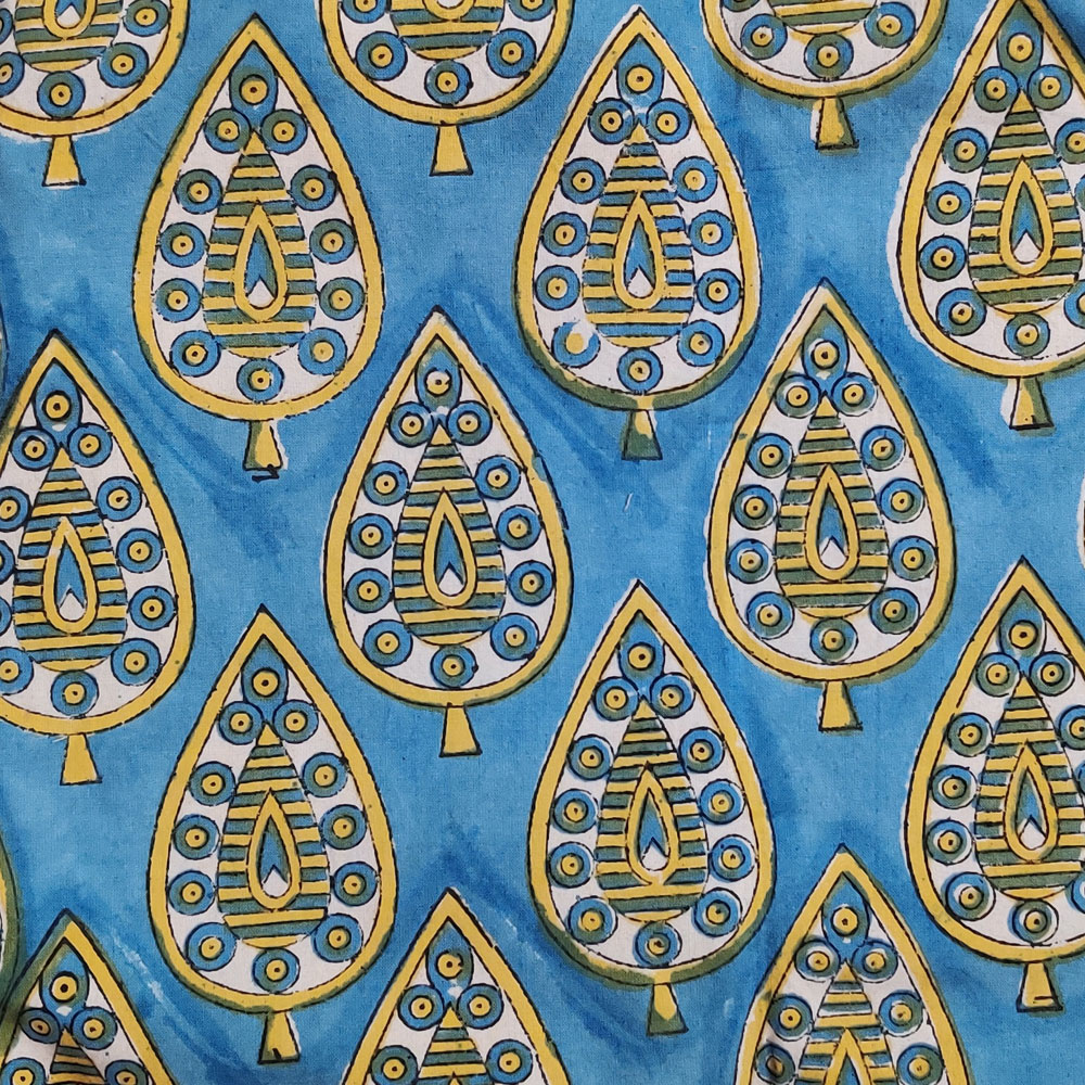 5 Yard Running Fabric Hand Block Printed Cotton 20 Sheeting Fabric Gola Patti Aqua 202301