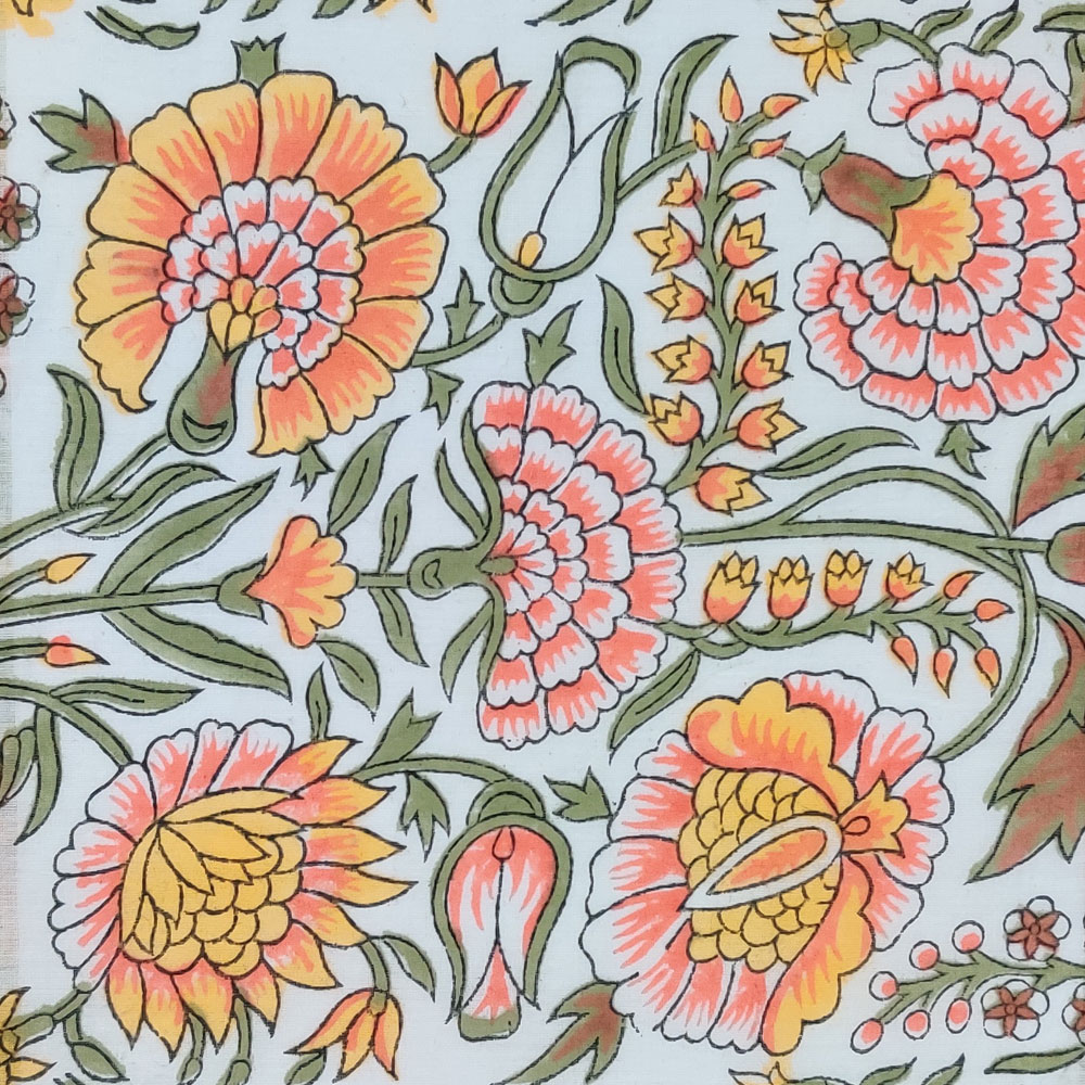 5 Yard Running Fabric Hand Block Printed Cotton Voile Fabric Reshma Sea Green Open 203253