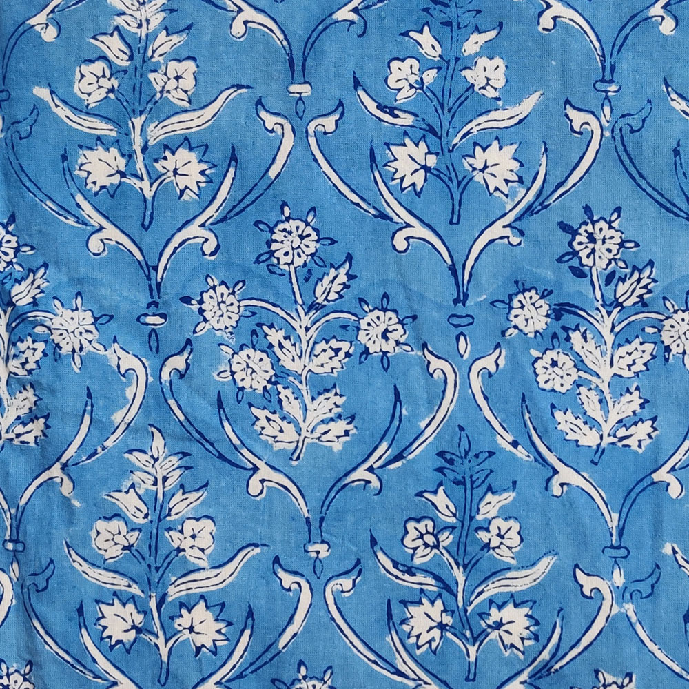 Hand Block Printed on 100 Cotton 5 Yard Fabric SANGANER Vine Leaf Alaskan Gud 600969