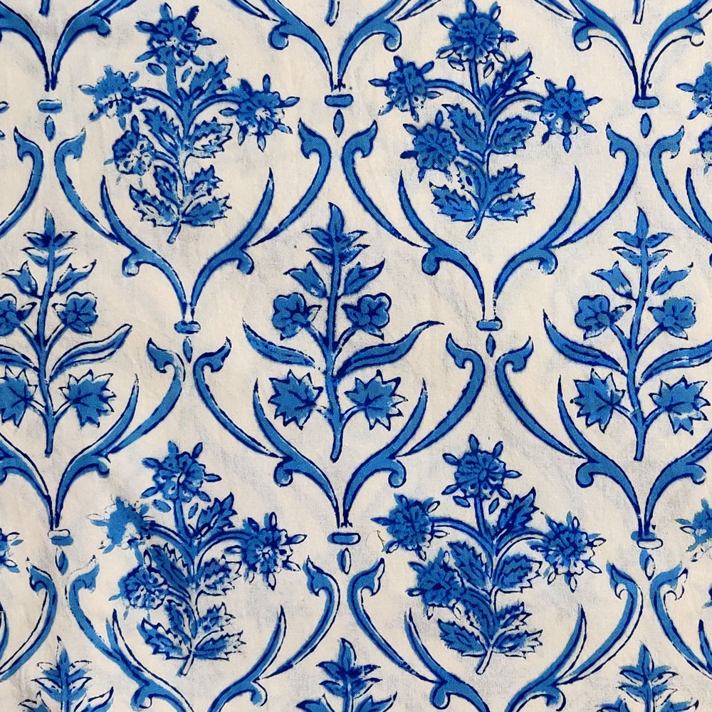 Hand Block Printed on 100 Cotton 5 Yard Fabric SANGANER Vine Leaf Alaskan Open 208679