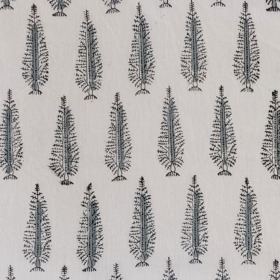5 Yard Running Fabric Hand Block Printed Cotton Voile Fabric Winter Fall Tree Grey 107195