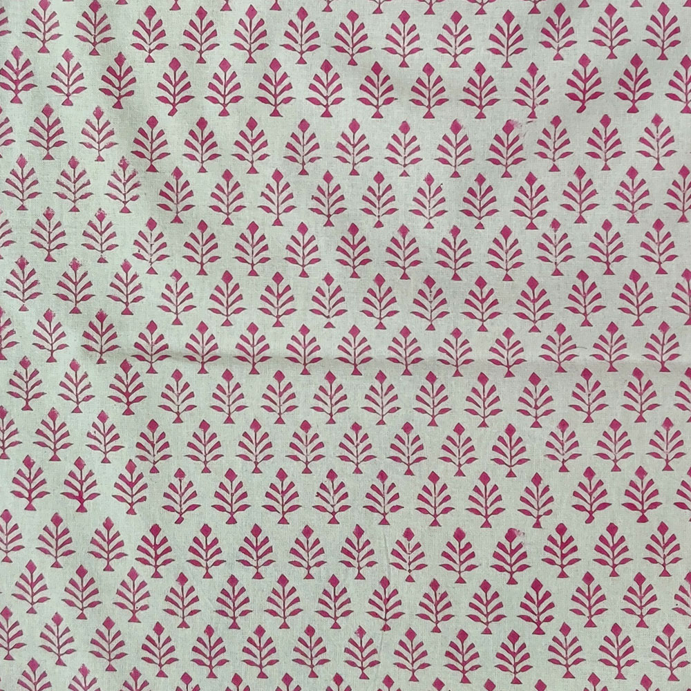 5 Yard Running Fabric Hand Block Printed Cotton Voile Fabric Neem Pink 620783