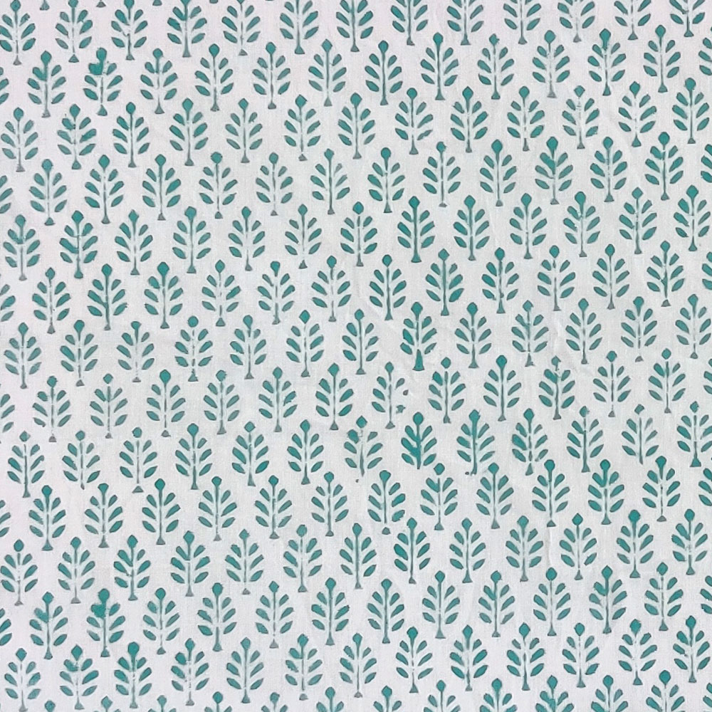 5 Yard Running Fabric Hand Block Printed Cotton Voile Fabric Neem Turquoise 301972