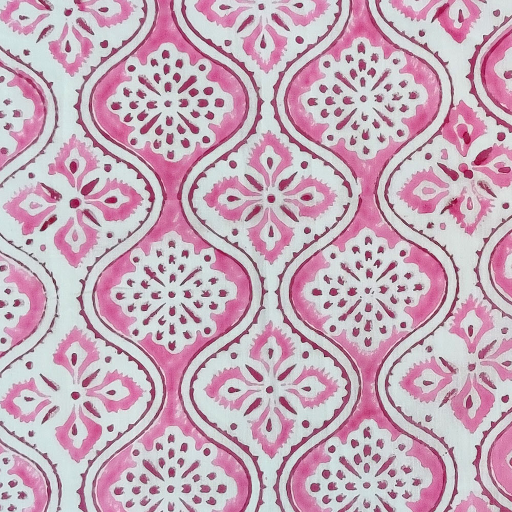 5 Yard Running Fabric Hand Block Printed Cotton Voile Fabric Ogee Pink 701951