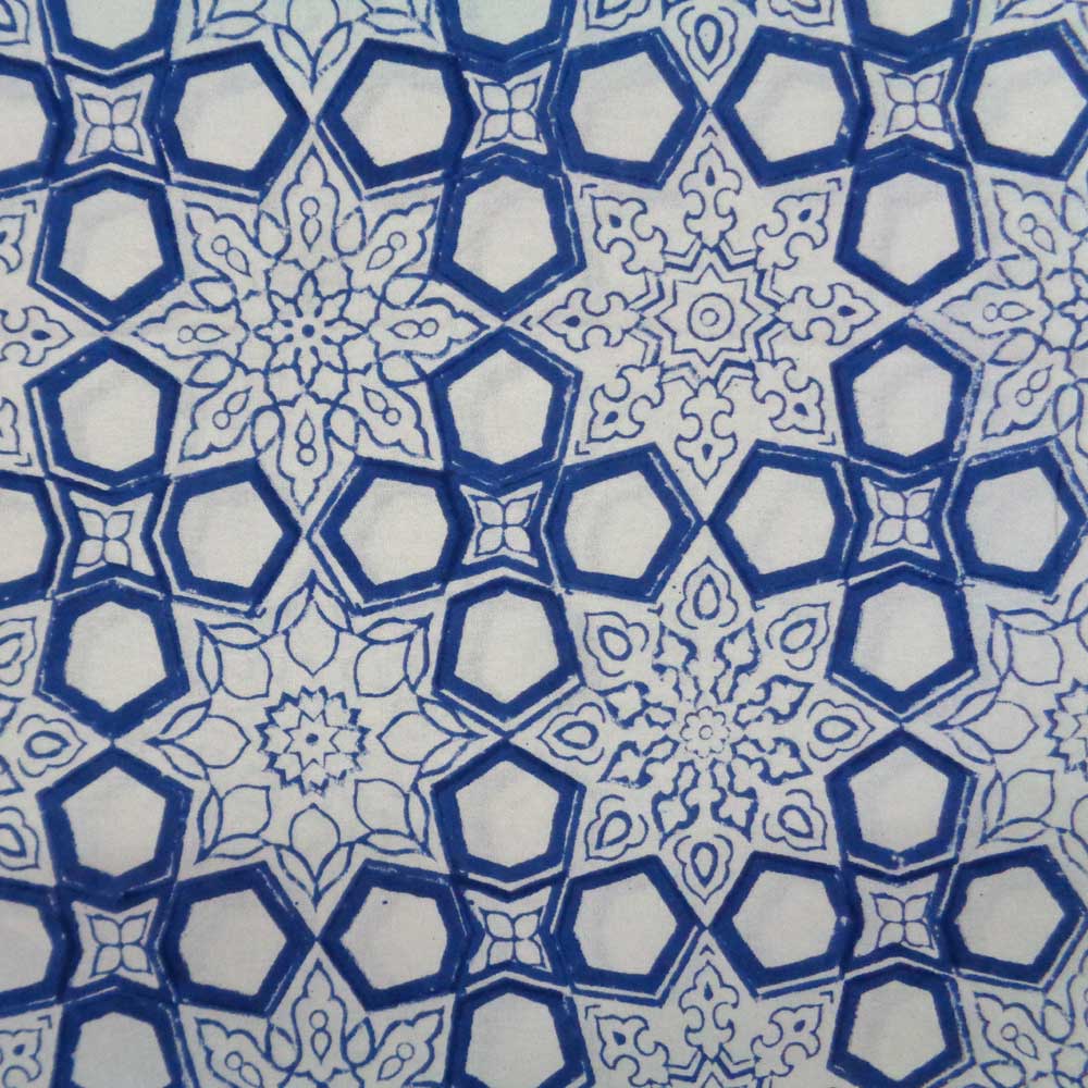 5 Yards running fabric Hand Block Printed Geo Chokri Blue 205196