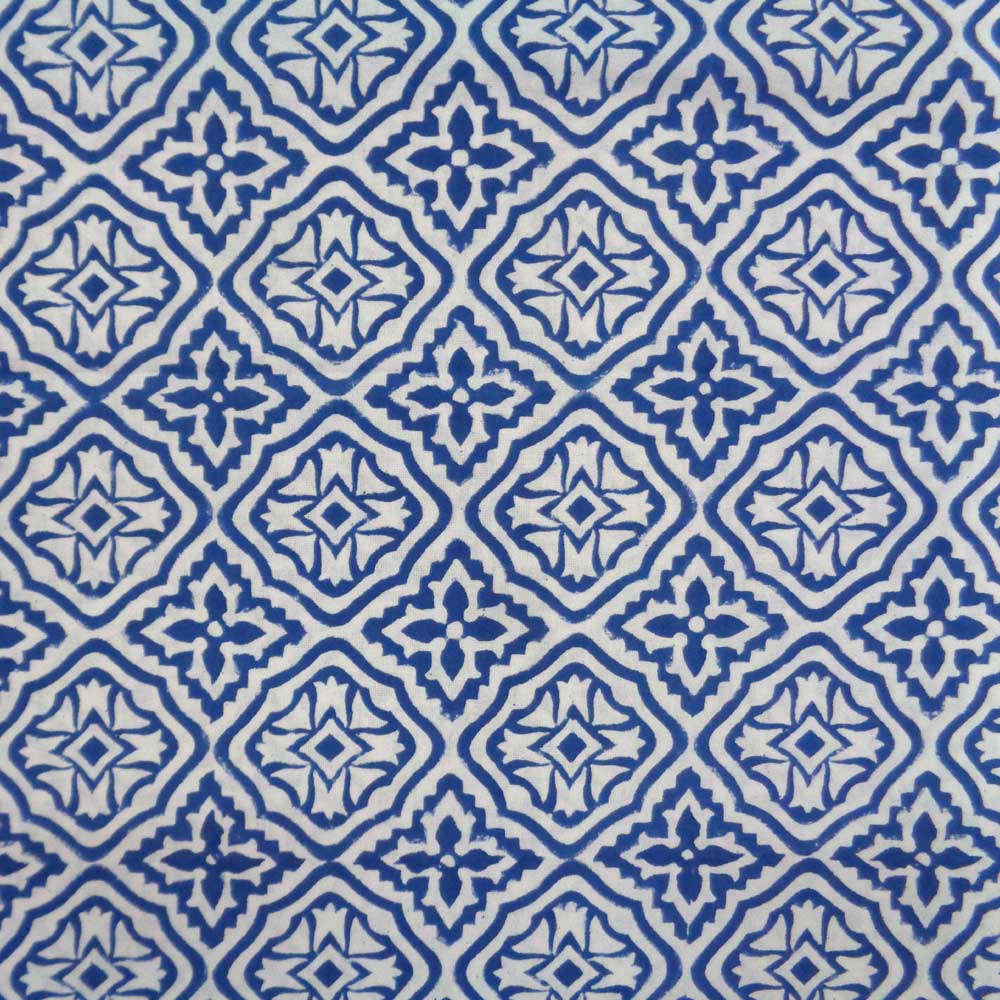 5 Yards Running Fabric Hand Block Printed Cotton Fabric 20 Sheeting Cross Flower Blue 302287