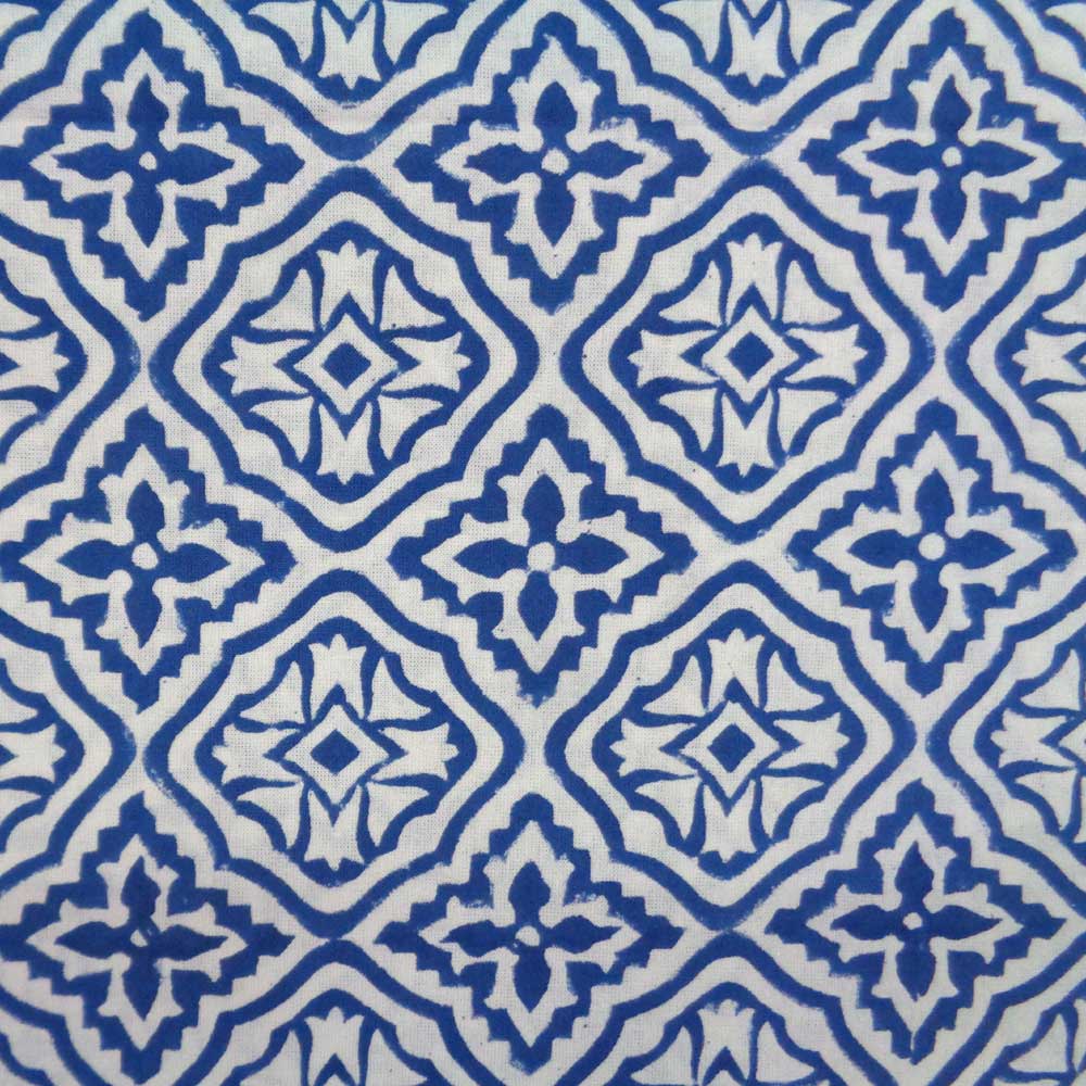 5 Yards Running Fabric Hand Block Printed Cotton Fabric 20 Sheeting Cross Flower Blue 302287