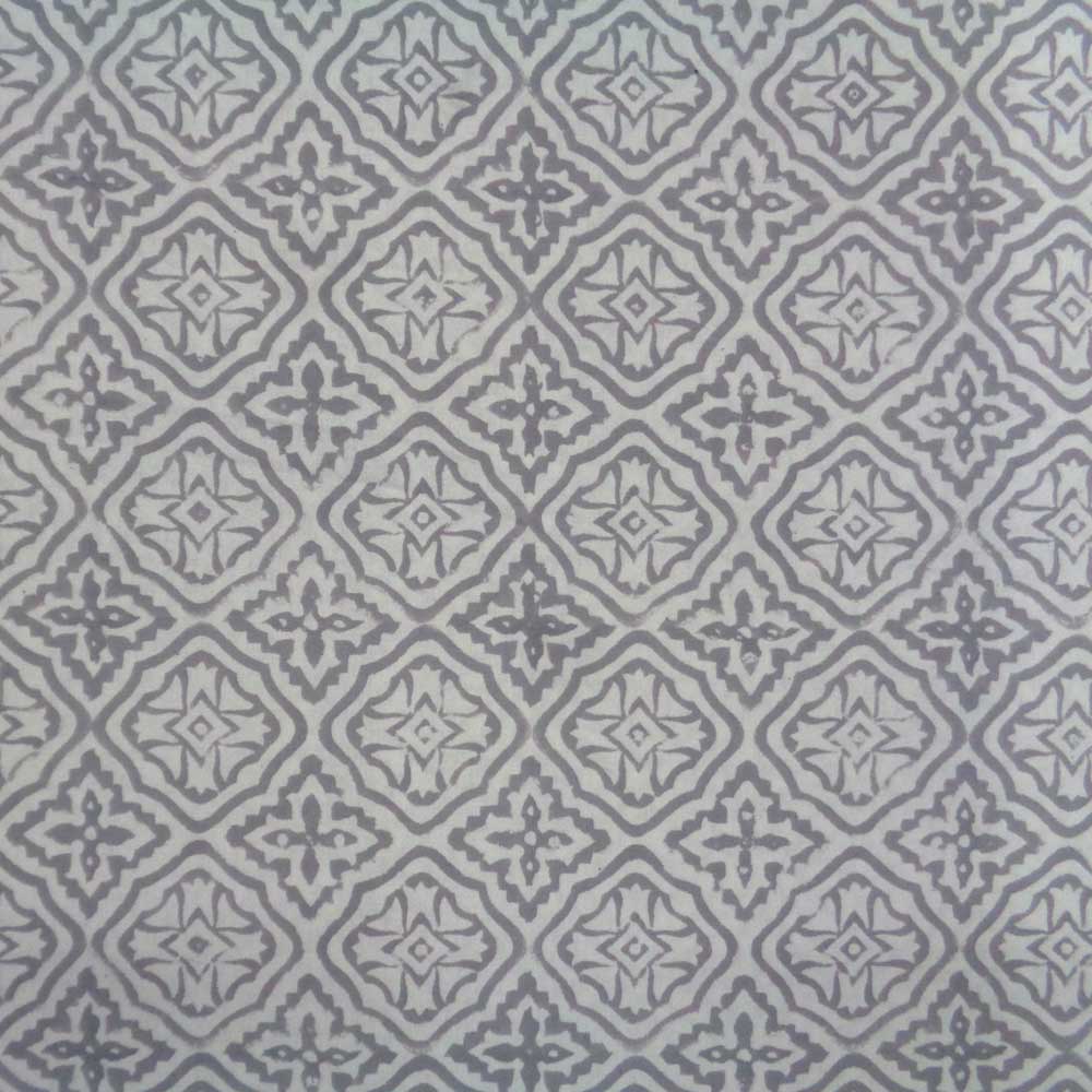 5 Yards running fabric Hand Block Printed Cross Flower Grey 100459