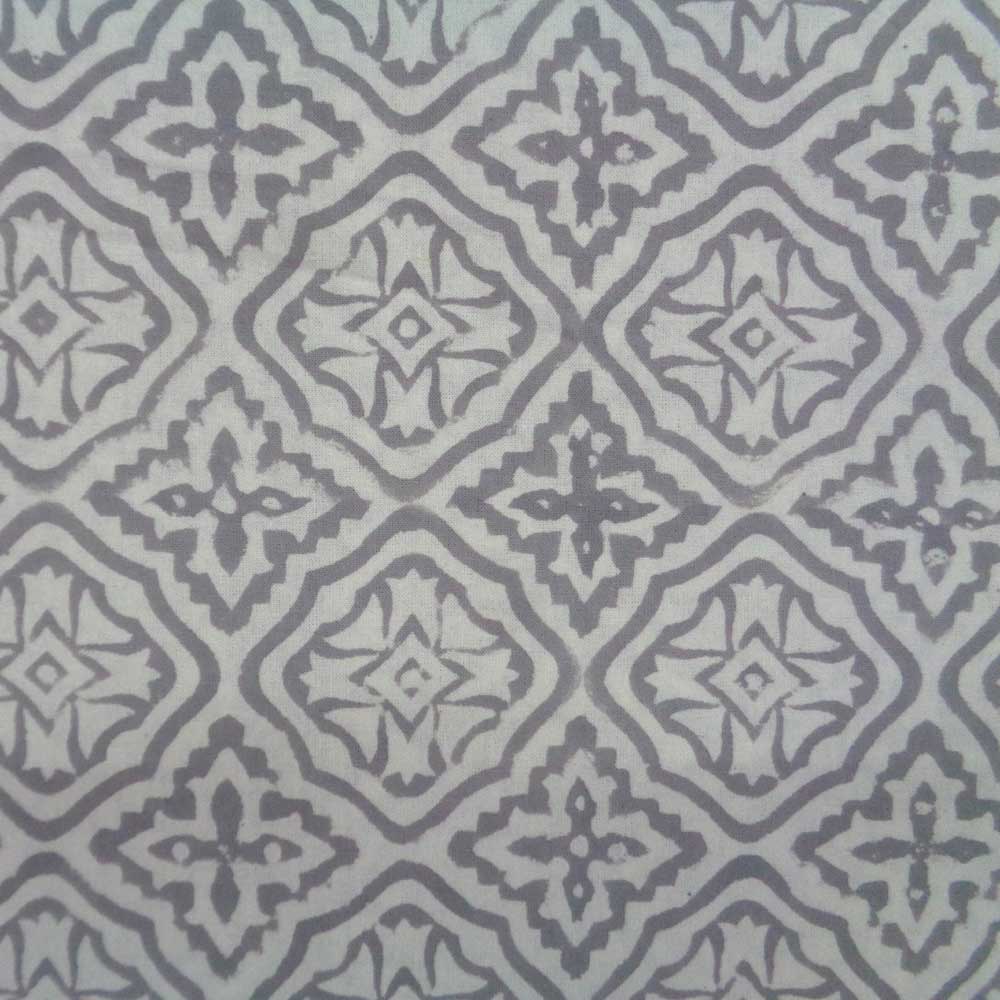 5 Yards running fabric Hand Block Printed Cross Flower Grey 100459