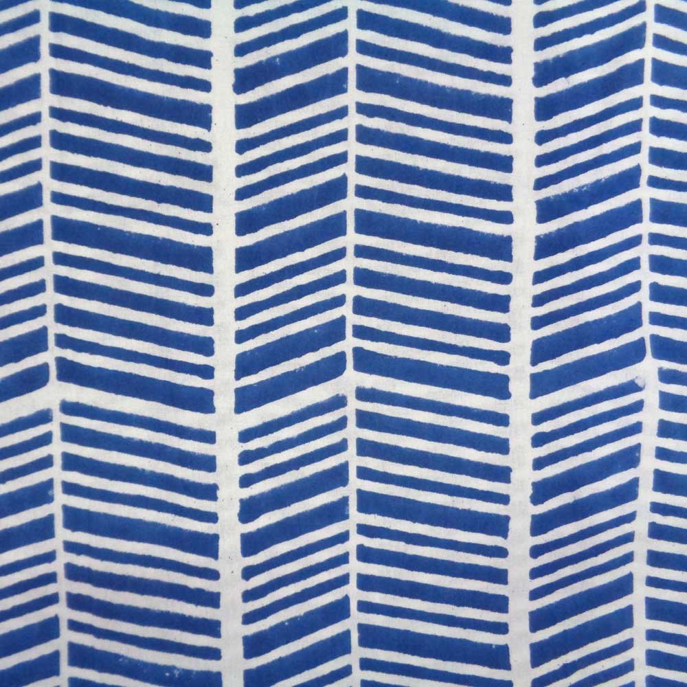 5 Yards Running Fabric Hand Block Printed Cotton Fabric Herringbone Blue 100468