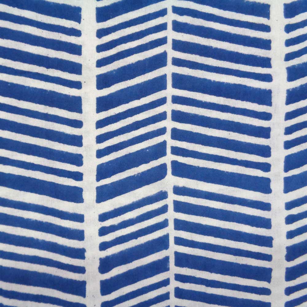 5 Yards Running Fabric Hand Block Printed Cotton Fabric Herringbone Blue 100468
