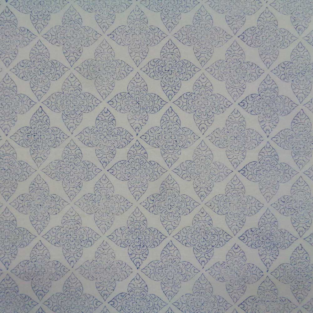 5 Yards running fabric Hand Block Printed Chokor Phool Blue 100588