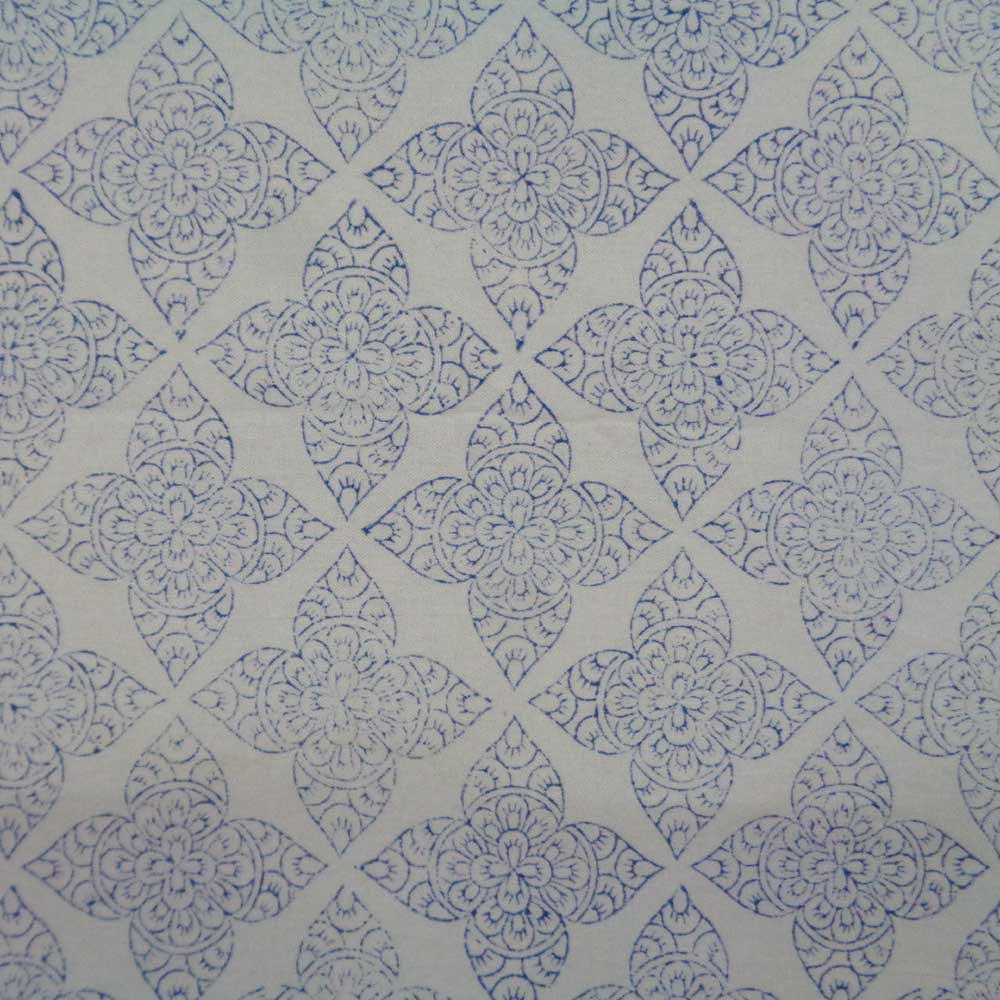 5 Yards running fabric Hand Block Printed Chokor Phool Blue 100588