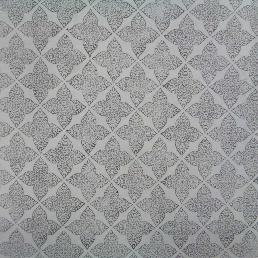 5 Yards running fabric Hand Block Printed Chokor Phool Grey 100479