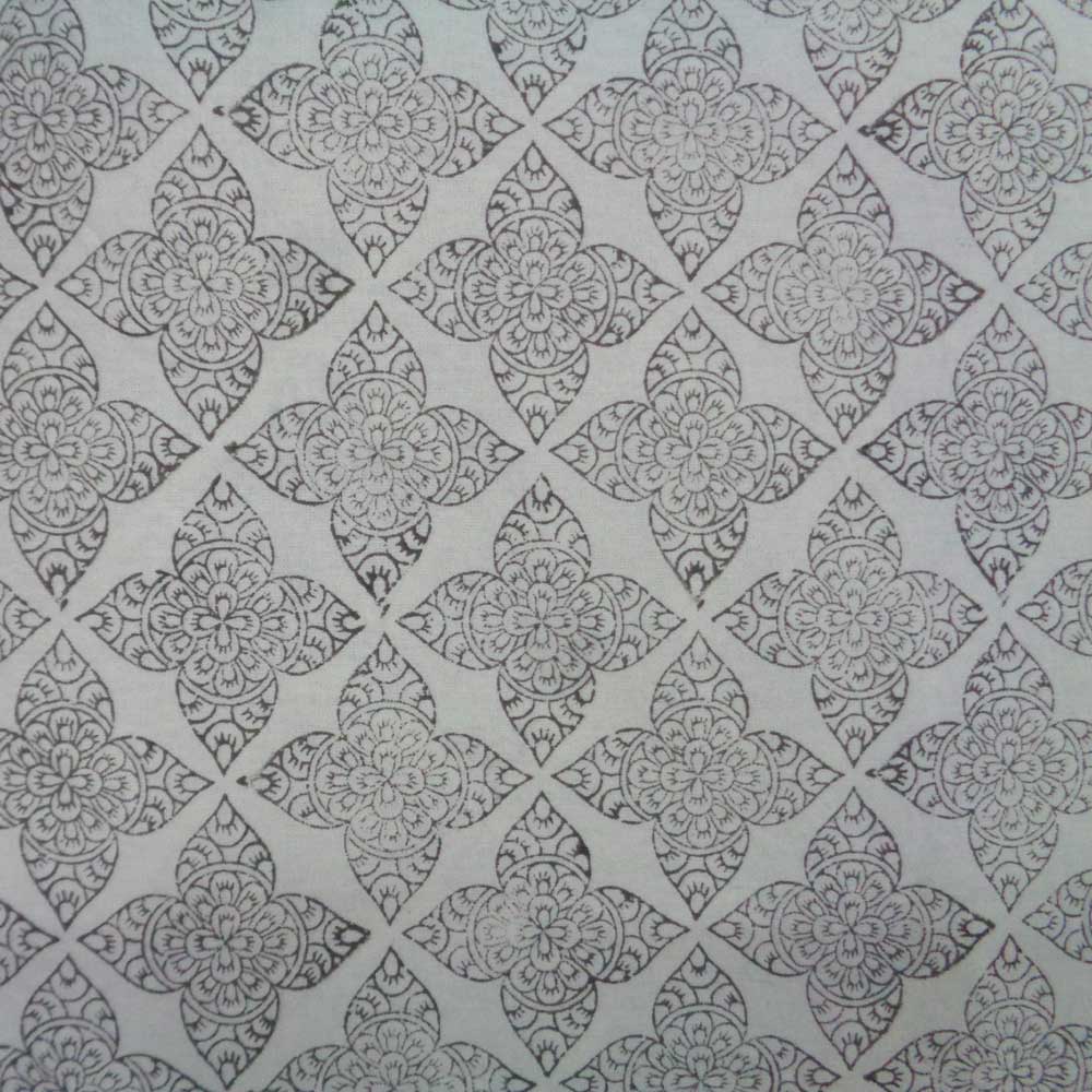 5 Yards running fabric Hand Block Printed Chokor Phool Grey 100479