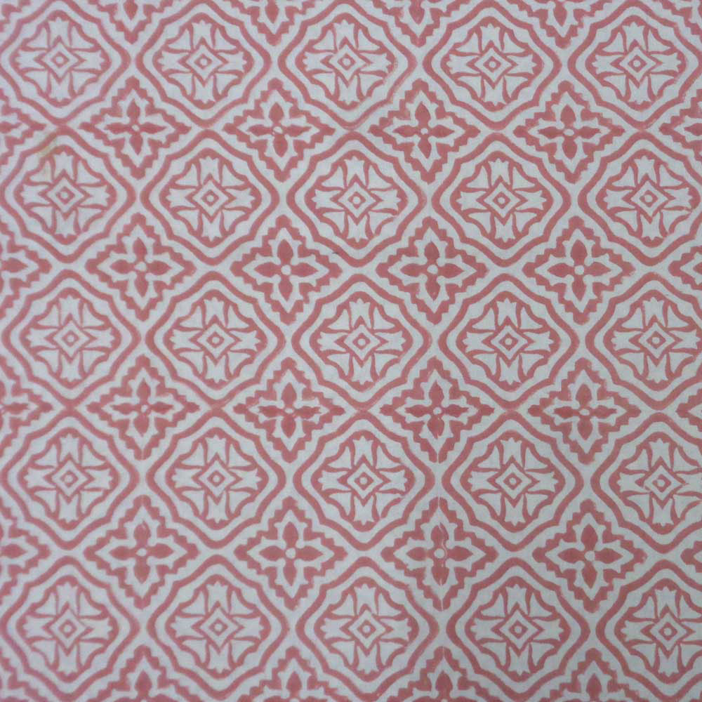 5 Yard Running Fabric  Hand Block Printed Cotton Fabric  Cross Flower Pink 107051