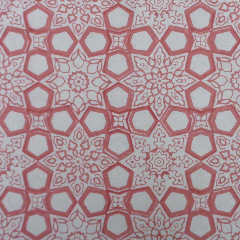 5 Yard Running Fabric  Hand Block Printed Cotton Fabric  Geo Chokri Pink 107053