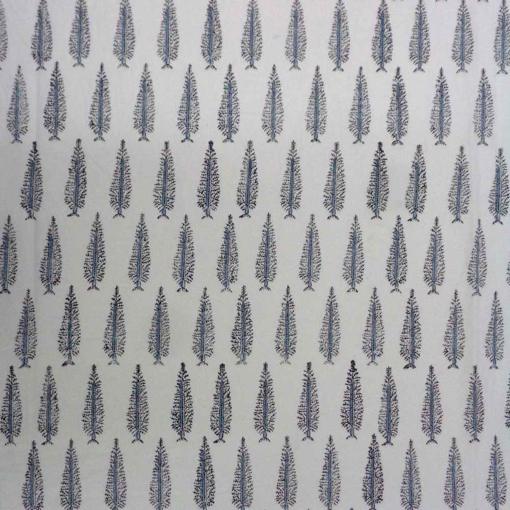 5 Yard Running Fabric Hand Block Printed Cotton 20 Sheeting Fabric  Winter Fall Tree Grey 107195