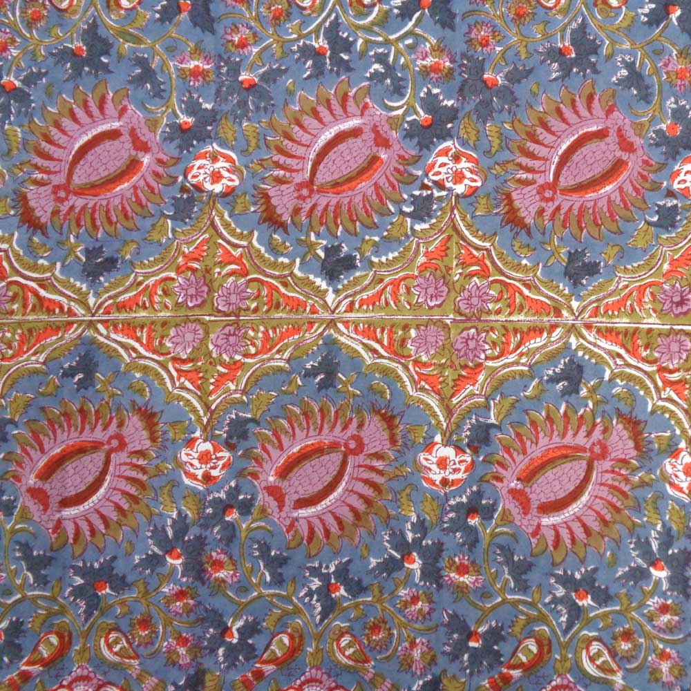 5 Yard Running Fabric Hand Block Printed Cotton 20 Sheeting Fabric Bird Of Paradise Gud 204347